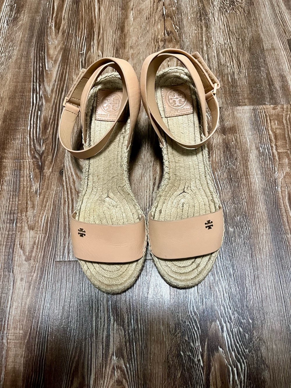 Tory Burch Tan Leather Ankle-Strap Espadrille Sandal